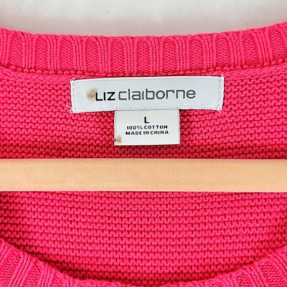 LIZ CLAIBORNE Ombre Hot Pink to Navy Blue Rounded Neckline Long Sleeve Sweater L - Picture 2 of 7